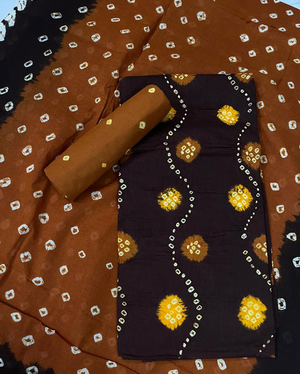 Cotton Bandhani Printed Dress Material – Dark Wine Colour Ethnic Wear for Women