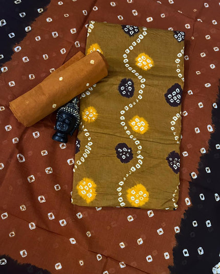 Cotton Bandhani Printed Dress Material – Medium Brown Colour Ethnic Wear for Women