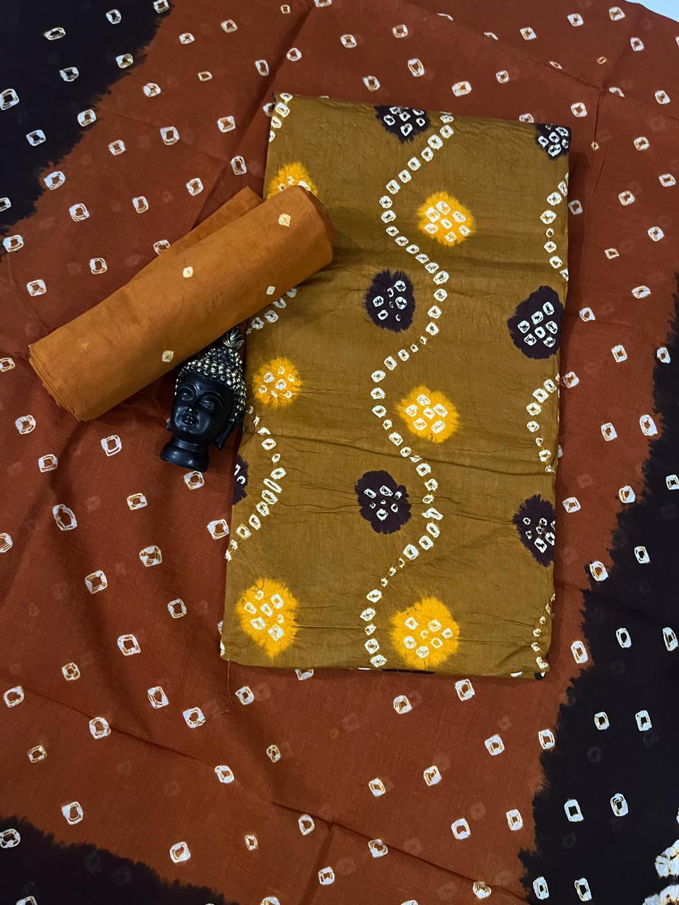 Cotton Bandhani Printed Dress Material – Medium Brown Colour Ethnic Wear for Women