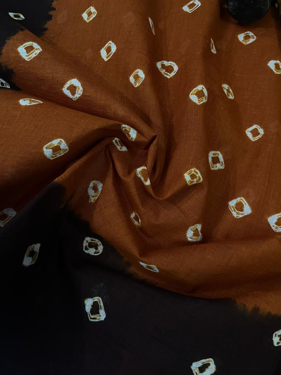 Cotton Bandhani Printed Dress Material – Medium Brown Colour Ethnic Wear for Women