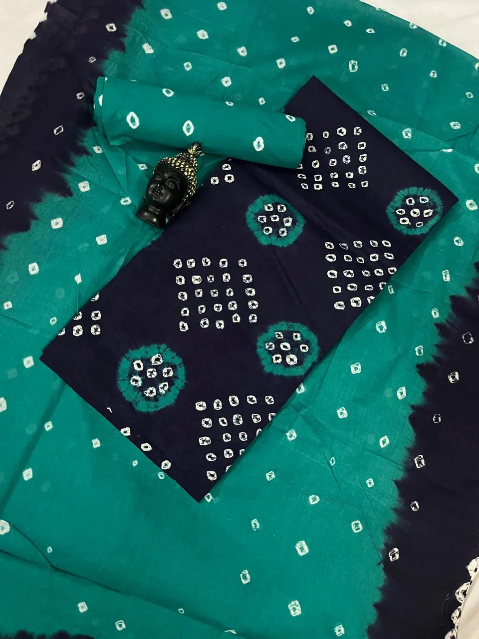 Cotton Bandhani Printed Dress Material – Navy Blue Colour Ethnic Wear for Women