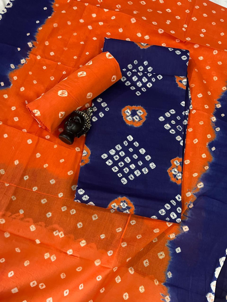 Cotton Bandhani Printed Dress Material – Haiti Blue Colour Ethnic Wear for Women
