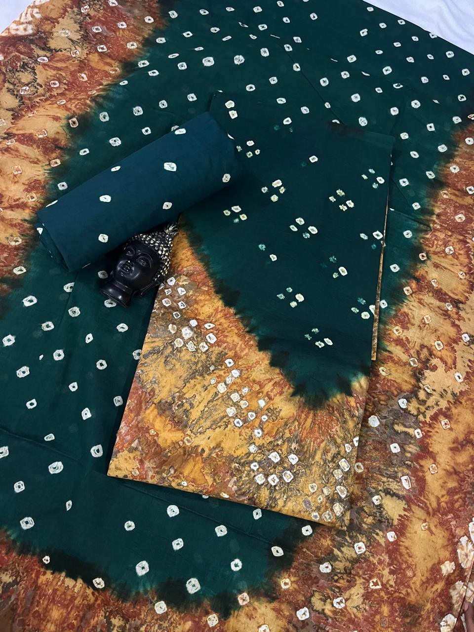 Cotton Bandhani Printed Dress Material – Drak Green Colour Ethnic Wear for Women