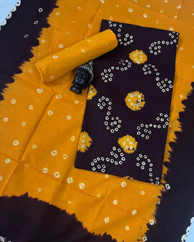 Cotton Bandhani Printed Dress Material – Black Colour Ethnic Wear for Women