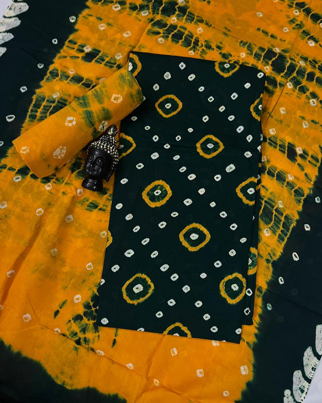 Cotton Bandhani Printed Dress Material – Dark Green Colour Ethnic Wear for Women