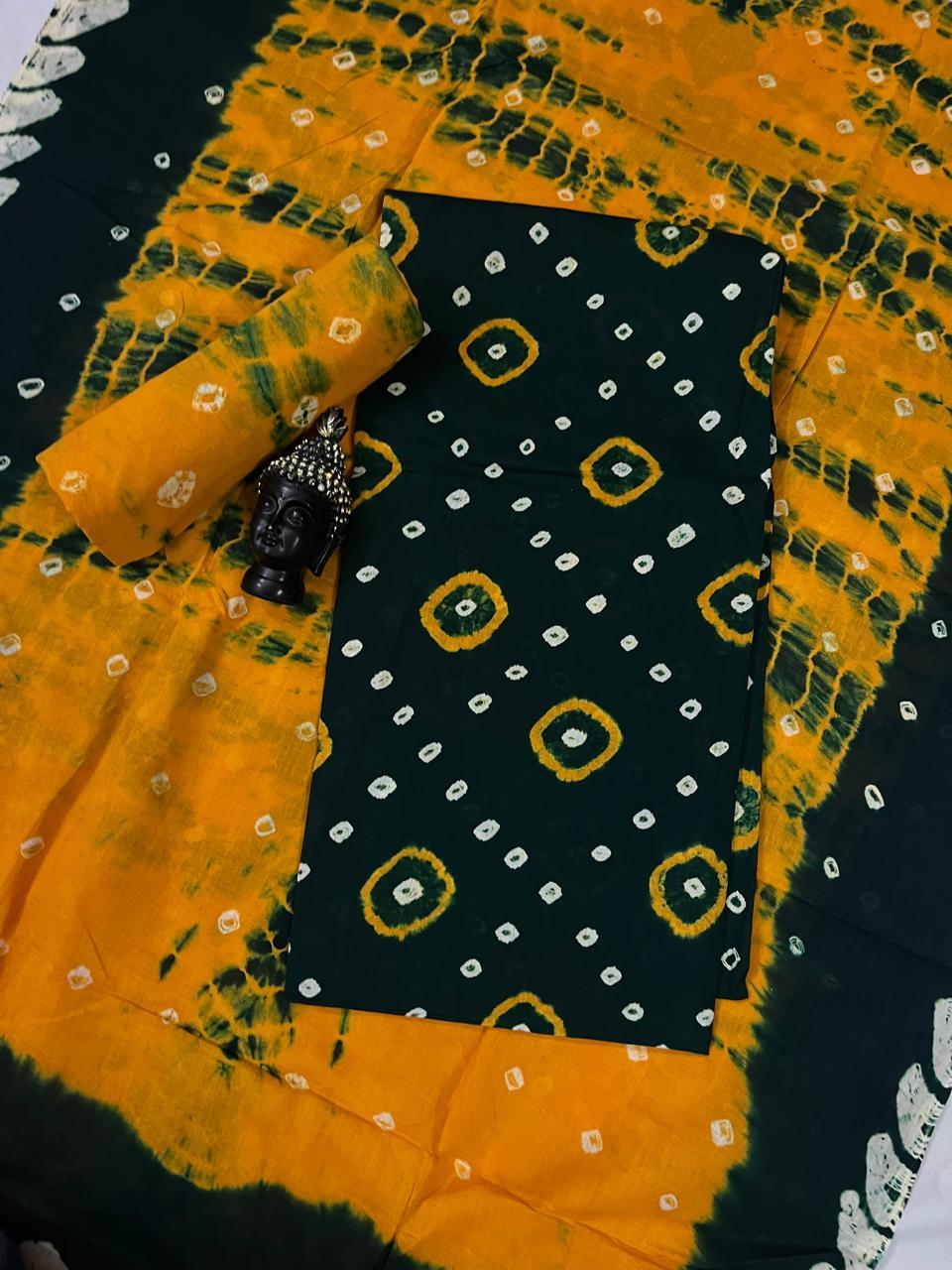 Cotton Bandhani Printed Dress Material – Dark Green Colour Ethnic Wear for Women