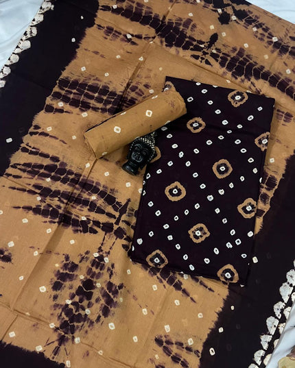 Cotton Bandhani Printed Dress Material – Dark Wine Colour Ethnic Wear for Women