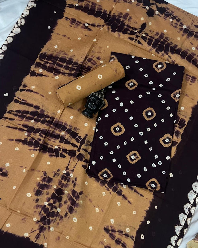 Cotton Bandhani Printed Dress Material – Dark Wine Colour Ethnic Wear for Women