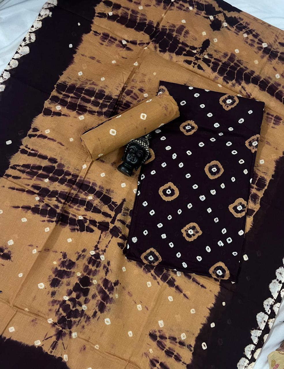 Cotton Bandhani Printed Dress Material – Dark Wine Colour Ethnic Wear for Women