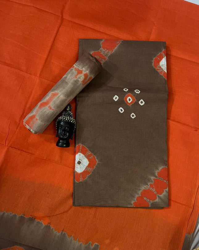 Cotton Bandhani Printed Dress Material – Brown Colour Ethnic Wear for Women