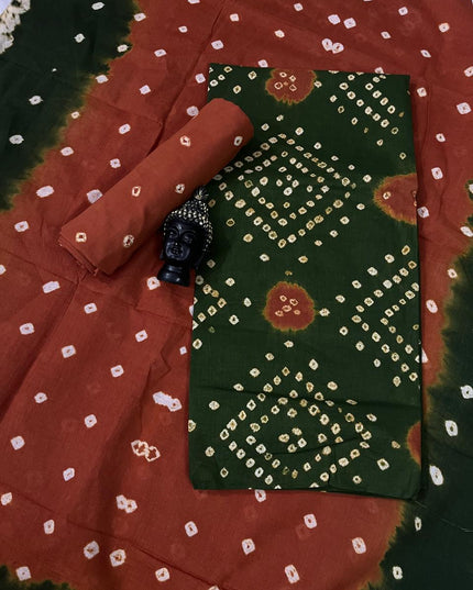 Cotton Bandhani Printed Dress Material – Deep Green Colour Ethnic Wear for Women