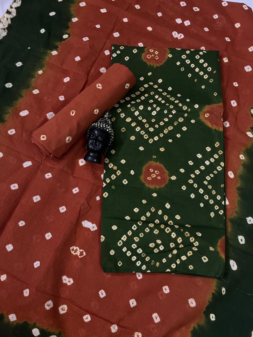 Cotton Bandhani Printed Dress Material – Deep Green Colour Ethnic Wear for Women