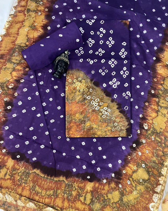 Cotton Bandhani Printed Dress Material – Violet Colour Ethnic Wear for Women