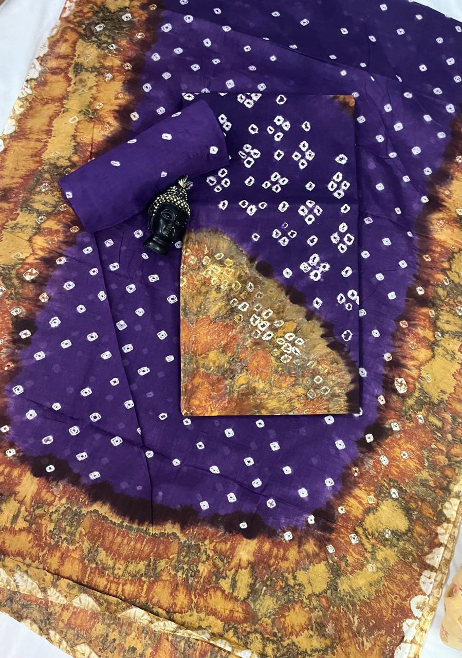 Cotton Bandhani Printed Dress Material – Violet Colour Ethnic Wear for Women
