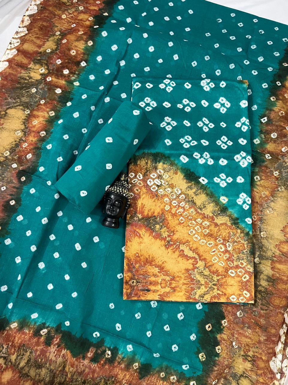 Cotton Bandhani Printed Dress Material – Light Sea Green Colour Ethnic Wear for Women