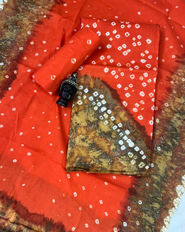 Cotton Bandhani Printed Dress Material – Orange Colour Ethnic Wear for Women