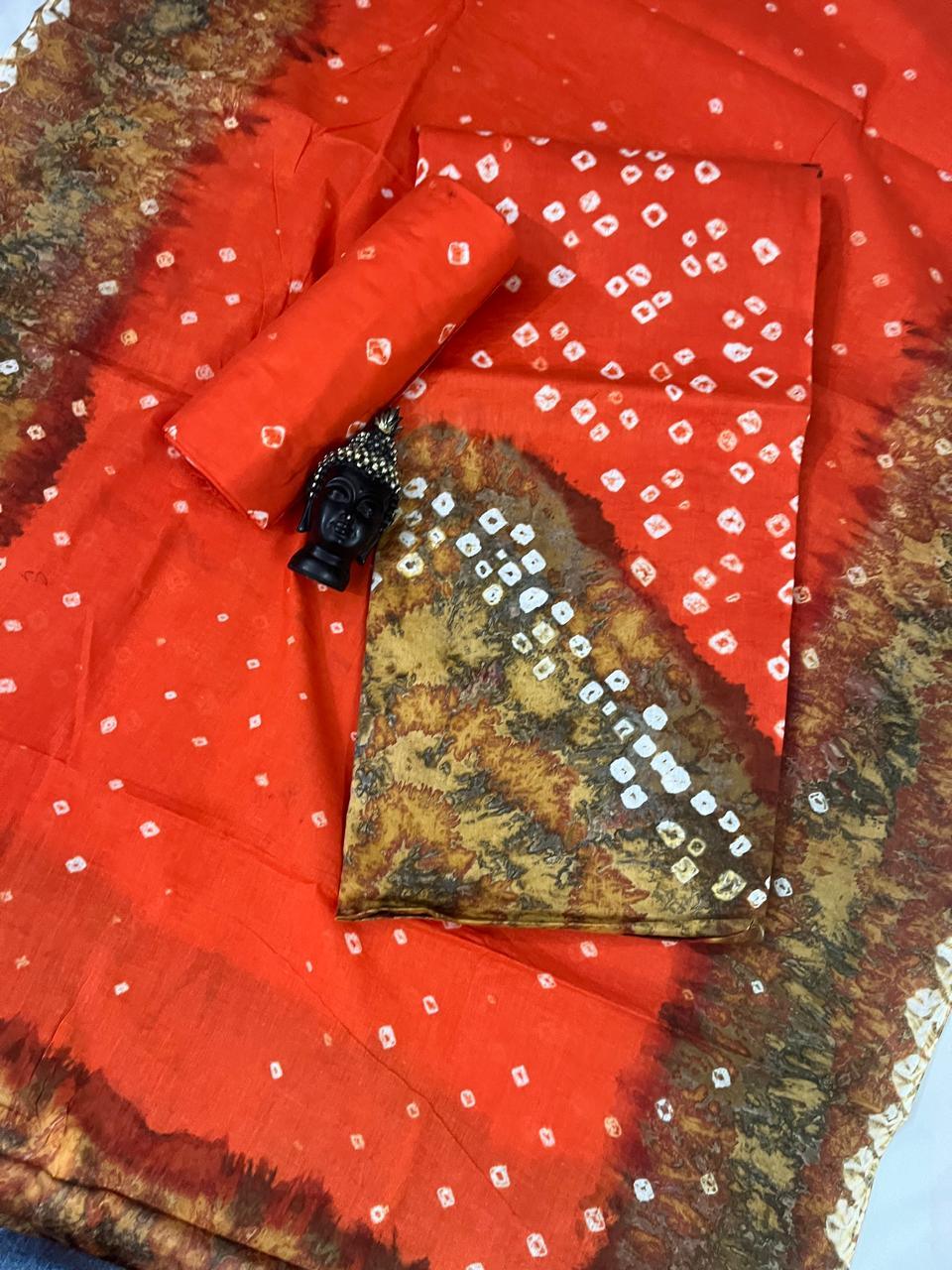 Cotton Bandhani Printed Dress Material – Orange Colour Ethnic Wear for Women