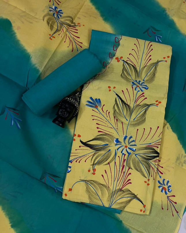 Cotton Bandhani Printed Dress Material – Green & Yellow Colour Ethnic Wear for Women