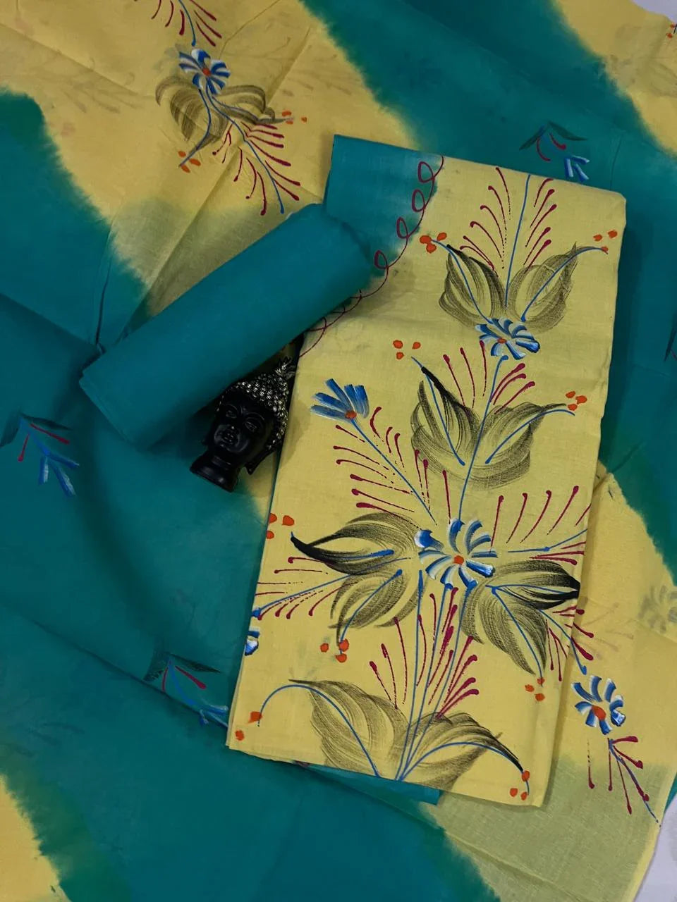 Cotton Bandhani Printed Dress Material – Green & Yellow Colour Ethnic Wear for Women