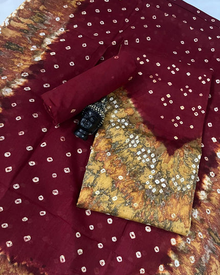 Cotton Bandhani Printed Dress Material – Maroon Colour Ethnic Wear for Women