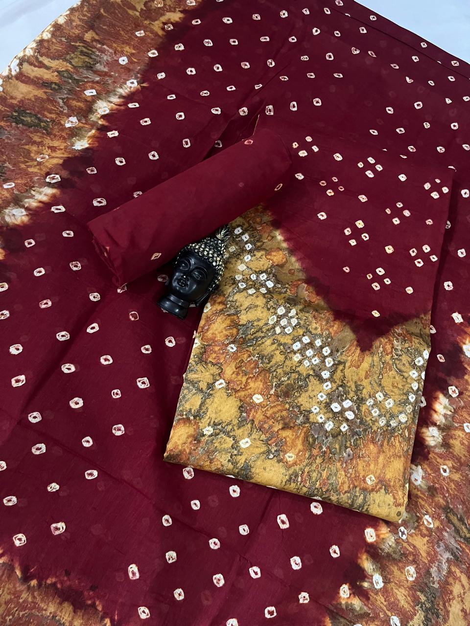 Cotton Bandhani Printed Dress Material – Maroon Colour Ethnic Wear for Women