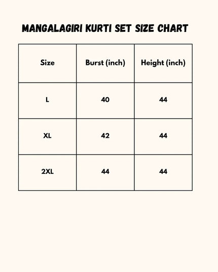 Mangalagiri Cotton Kurti Set Yellow – Premium Full-Length Lining for Women