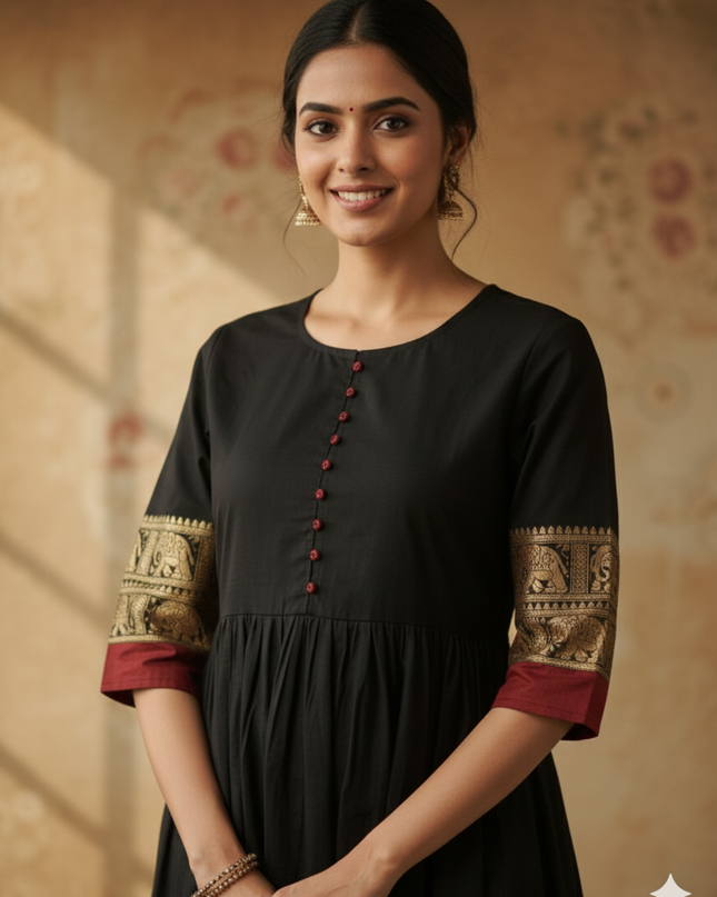 Narayanpet Frock with Black Colour half lining