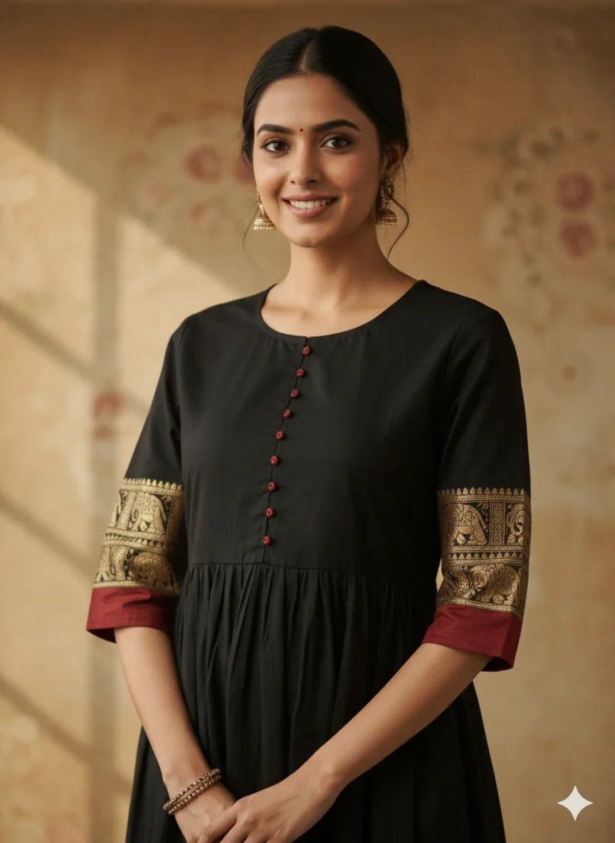 Narayanpet Frock with Black Colour half lining