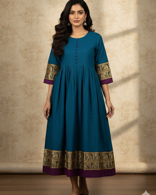 Narayanpet Frock with Sky Blue Colour half lining