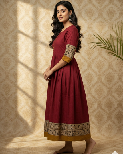 Narayanpet Frock with Maroon Colour half lining