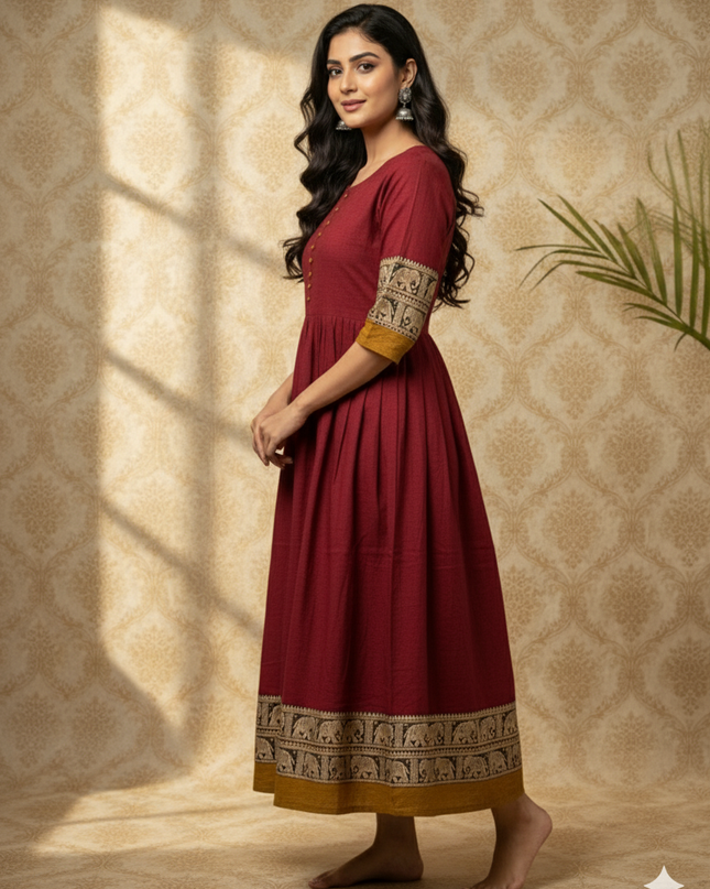 Narayanpet Frock with Maroon Colour half lining