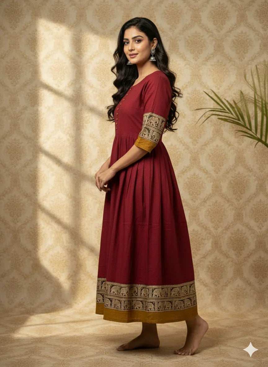 Narayanpet Frock with Maroon Colour half lining