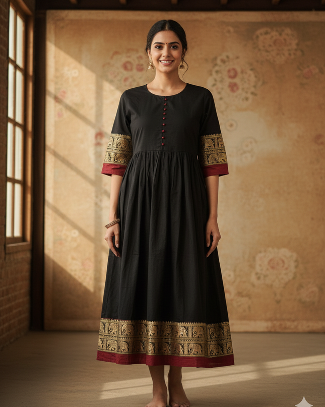 Narayanpet Frock with Black Colour half lining