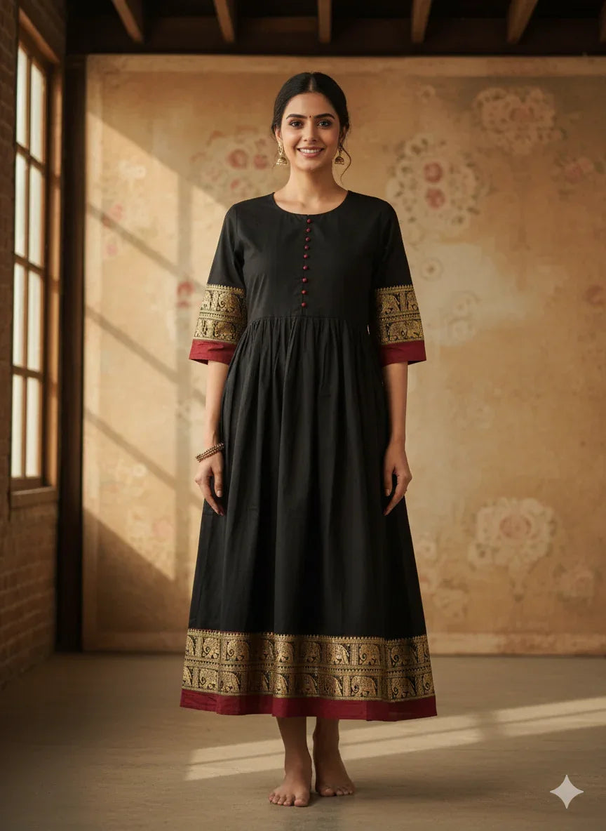 Narayanpet Frock with Black Colour half lining