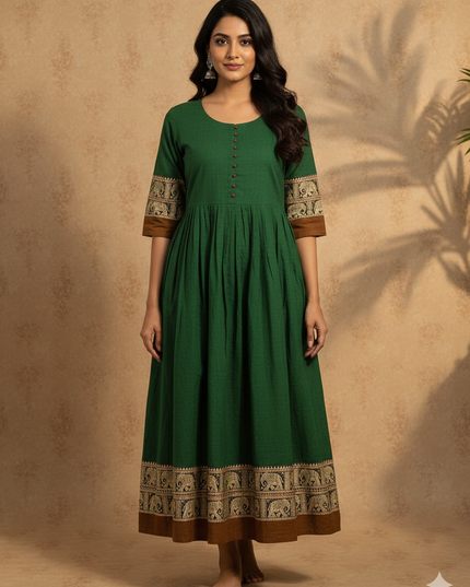Narayanpet Frock with Bottle Green Colour half lining
