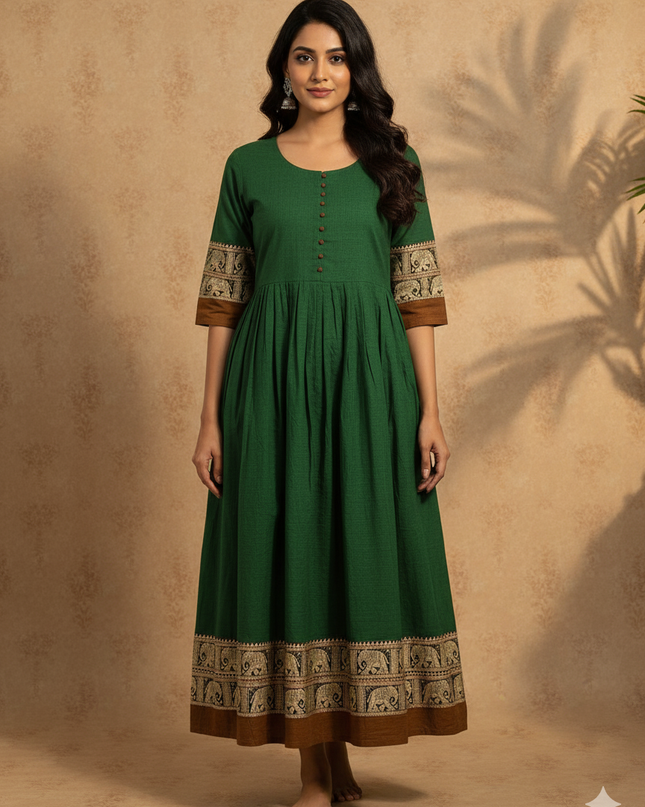 Narayanpet Frock with Bottle Green Colour half lining