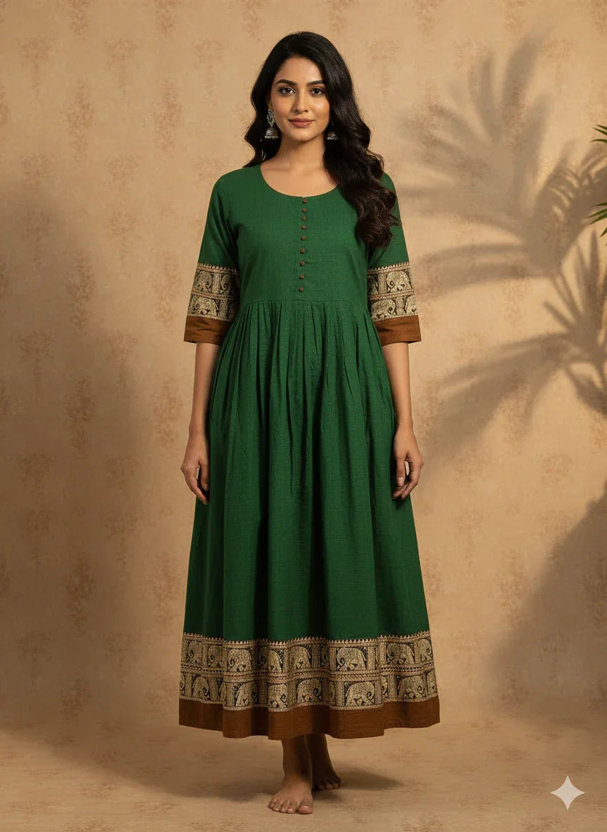 Narayanpet Frock with Bottle Green Colour half lining