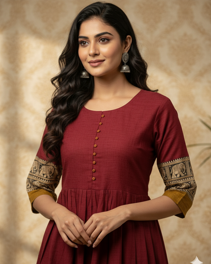 Narayanpet Frock with Maroon Colour half lining