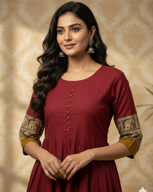 Narayanpet Frock with Maroon Colour half lining