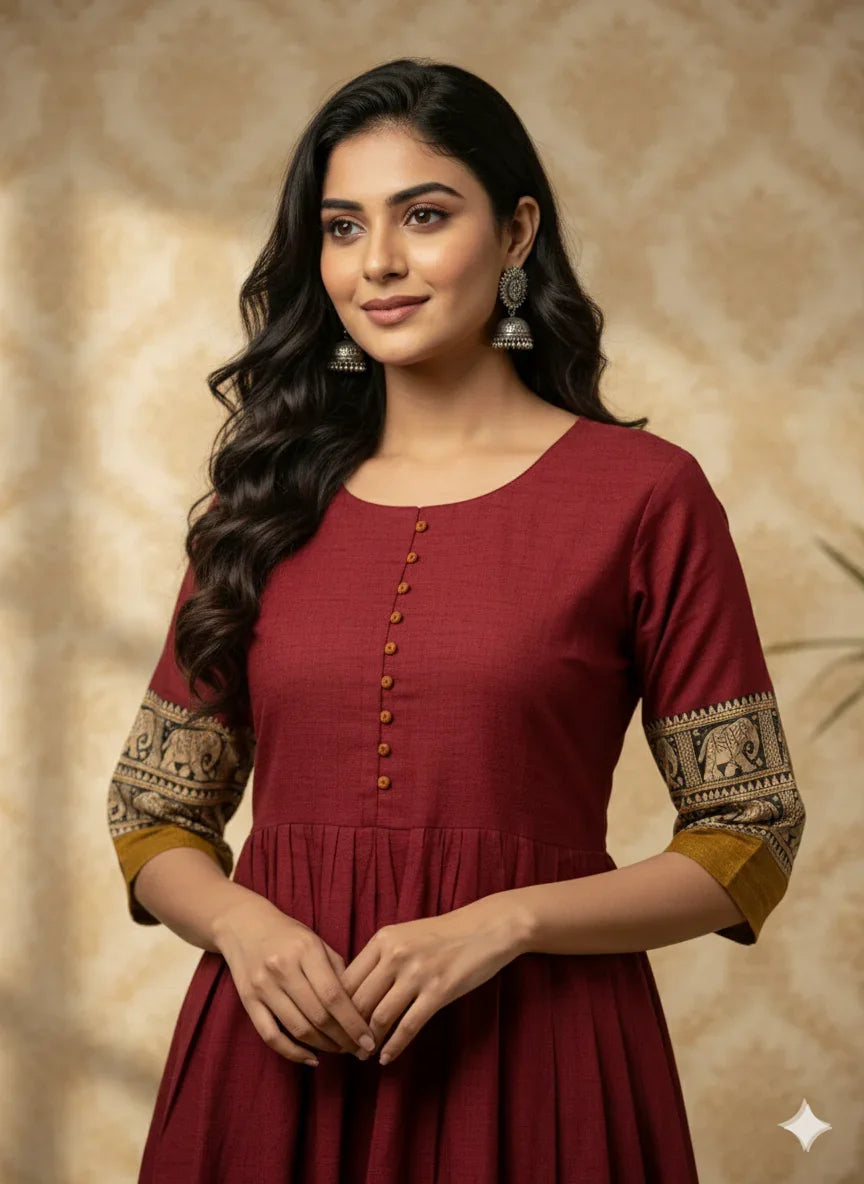 Narayanpet Frock with Maroon Colour half lining