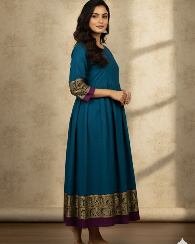Narayanpet Frock with Sky Blue Colour half lining