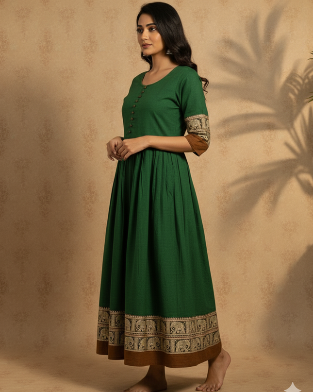 Narayanpet Frock with Bottle Green Colour half lining