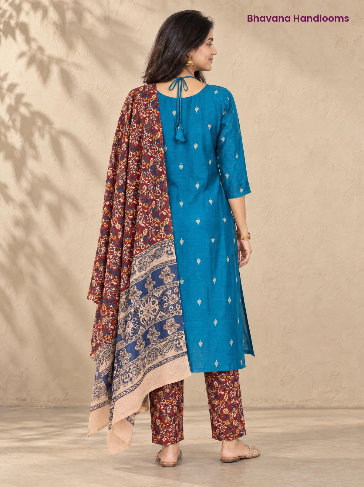 Turquoise Blue Raw Silk 3PC Set · Maroon & Blue Kalamkari Dupatta
