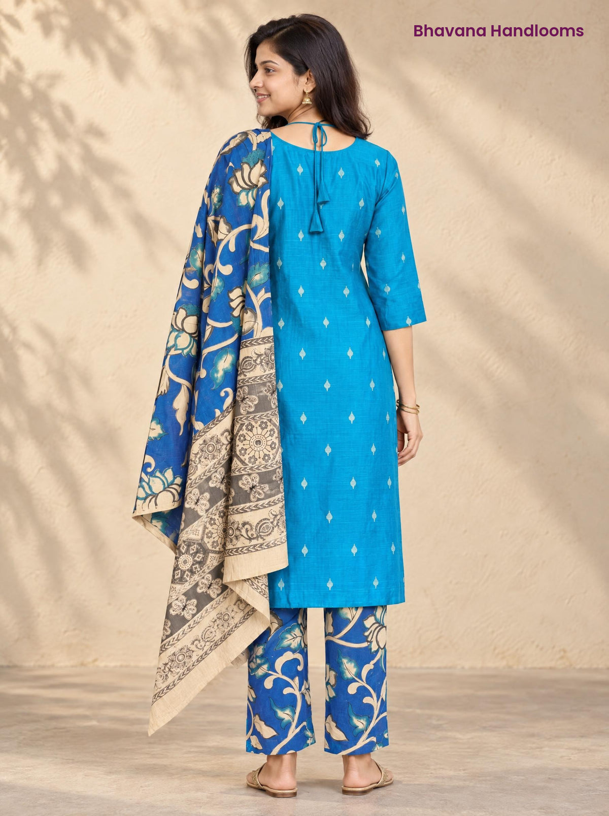 Sky Blue Raw Silk 3PC Set · Royal Blue Kalamkari Dupatta