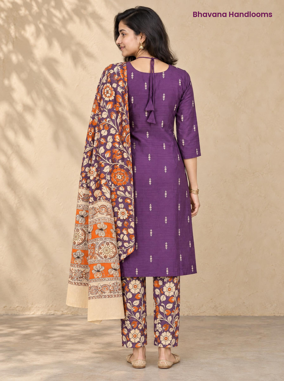 Purple Raw Silk 3PC Set · Maroon Kalamkari Dupatta