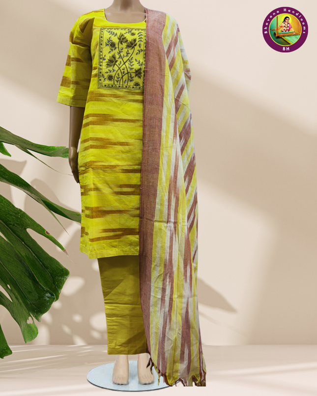 Ikkath Cotton Kurti Set Mango Yellow Colour