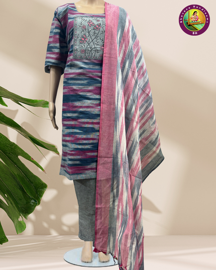 Ikkath Cotton Kurti Set Gray Colour