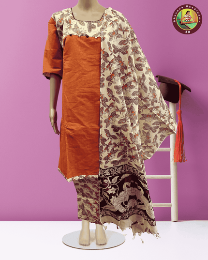 Stitched cotton dress with Full length Lining Pista Maroon Colour kalamkari design 3pc set