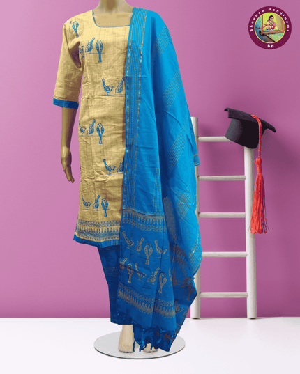 Stitched cotton dress with Full length Lining With Beasen Colour kalamkari design 3pc set