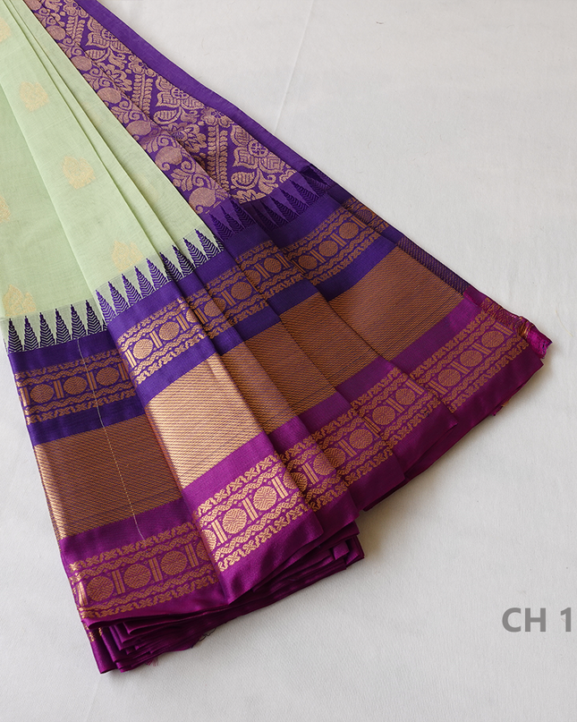 One Side Border Gadwal Handloom Cotton Saree with Sea Green & Blue,Pink Border